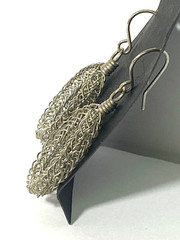 Handmade Viking Knit Hoop Earrings – Silver Tone Woven Wire Mesh Dangle