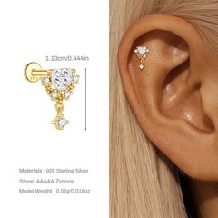 Gold Nap Earrings 925 Sterling Silver Flat Back Helix Conch Piercing Earrings