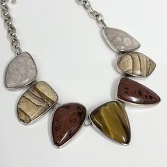 WK Whitney Kelly Sterling Stone Necklace 7 Large Stones Statement 18″ 19″ or 20″