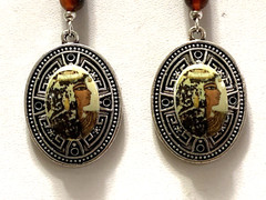NEW ITEM* EGYPTIAN REVIVAL CLEOPATRA CAMEO & AMBER SARDONYX GEMSTONE EARRING.Sil
