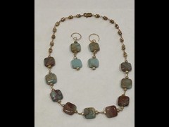 SNAKESKIN JASPER & PEARL ARTISAN NECKLACE EARRING SET LOBSTER CLASP 18 INCHES