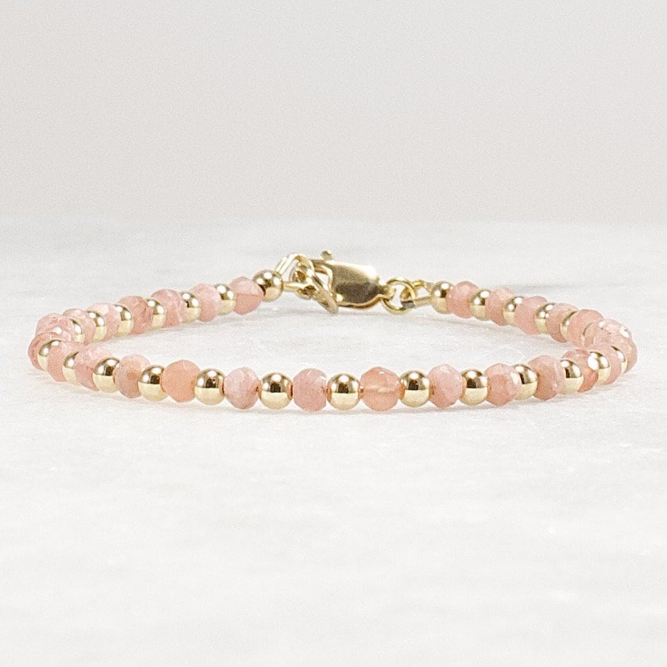 3.5mm Rhodochrosite Bracelet, Dainty Blush Gemstone, 14k Gold Filled