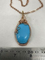 Handmade Copper Wire Wrapped Turquoise 1 1/3 x 2 3/4 Oval Pendant 18″ Chain #219