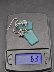 Sterling Silver Sea Glass Turtle Dangle Earrings Aqua Beach Glass Ocean Coastal