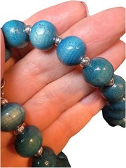 Turquoise Wood Bead Necklace 14″ Silver Spacer Statement Jewelry Vintage Y2K 90s