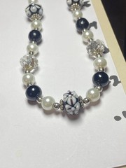 Artisan Ooak Art Deco Lampwork Glass Jewelry Black & White Necklace #8 Classic