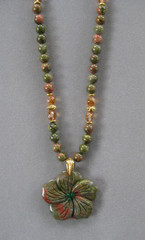 Pretty Unakite Flower Pendant Necklace with Silver and Genuine Unakite Beads