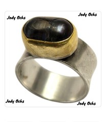 Jody Ochs 22kgold Sterling silver Pearl Abstract Wide Band Ringsz7.75