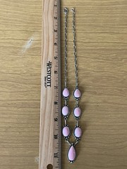 Pink Conch Lariat Necklace | Teardrop Station Drop | 925 Silver E586