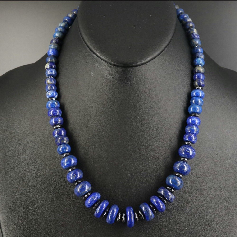 Sterling Silver Graduating Lapis Lazuli And Hematite Necklace With Pearl Accents
