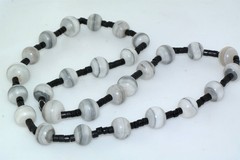 Artisan Marble Gray Agate Stone Black Onyx Bead 24″ Necklace Strand