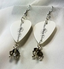 Three Days Grace Guitar Pick Earrings with Gray Swarovski Crystal Dangles