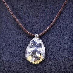 16”, Silpada leather necklace, brown leather choker with 925 teardrop pendant