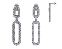 Platinum Plated Silver Double Oval Dangle Earrings With Brilliant Cubic Zirconia