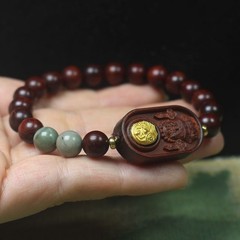 Chinese Blood Sandalwood 8mm Buddhist Bead Bracelet with Zaji Plaque Mala Beads