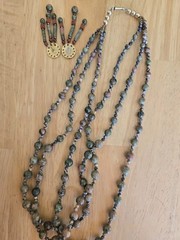 Unakite Jasper Necklace Earrings Set Natural Stone Beaded Sun Tribal Handmade