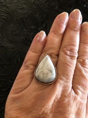 White Buffalo Dendritic Opal Ring Size 8.5 Copper Shadow Bezel Design