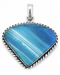 Blue Agate Natural Stone Silver Plated Pendant 1.54”