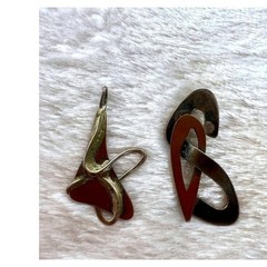 2 Artisan Abstract Pendants Mixed Metal Modernist Handmade Brutalist Copper Art