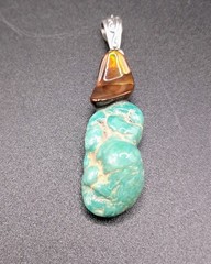 Fire Agate & Nevada Turquoise Pendant Sterling Silver