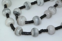 Artisan Marble Gray Agate Stone Black Onyx Bead 24″ Necklace Strand