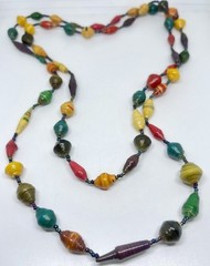 One Of A Kind Colorful Uganda Artist Made Recycled Paper Beads Necklace 46” Long