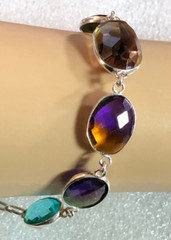 Silver MultiColor Simulated Gemstone BiColor Ametrine Bracelet Key Charm 7623