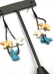 Heishi Stone Beaded Fetish Bear Dangle Pierced Earrings 3″