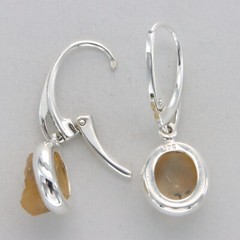 Natural / Raw Cut Oval Yellow CITRINE Rough Earrings – 925 STERLING SILVER #65e