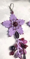 Handmade Beaded Flower Dangle Earrings with Seed Beads. Purple Color