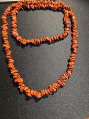 Red Jasper Chips Necklace, No Clasp, Slips Over Head, 32″