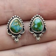 Sonoran Gold Turquoise Sterling Silver Stud Earrings Southwestern Native Style
