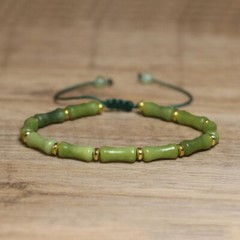 Green Jade Tube Beads Braided Dainty Healing Reiki Handmade Boho Bracelet Gift