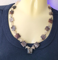 Botswana Agate Rose Quartz Beaded Necklace 21″