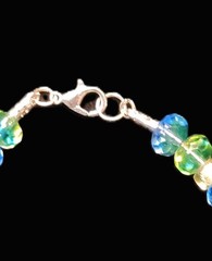 Uranium glass blue green Czech beads with UG pony spacer silver snake chain 8″