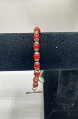 Silver Red Jasper Bead Bracelet & Aqua Crystal Drop Earring Jewelry Set