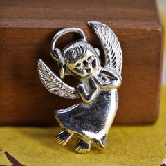 Vintage Sterling silver handmade pendant, 925 angel charm with cz