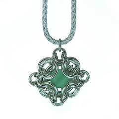 Handmade Aventurine Celtic Pendant Argentium Sterling Silver Chainmail Necklace