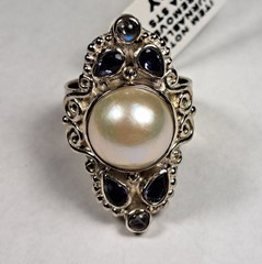 SAJEN Sterling Silver White Mabe Pearl Iolite Moonstone Ring 6 7 8 10 NEW