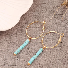 Gold Huggie Hoop Drop Dangle Earrings Turquoise Beads Gemstone Earrings Boho Han