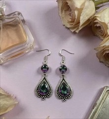Handmade Mystic Topaz Dangle Earrings Antique Silver Teardrop Drop Jewelry