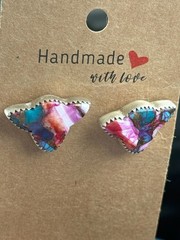 Handmade Pink Dahlia Mohave Turquoise Cow Stud Earrings in Sterling Silver