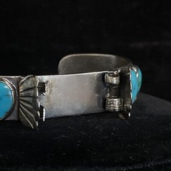 Vintage Navajo Sterling Silver & Turquoise Watch Cuff Bracelet 35.2 g