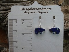 Lapis & White Opal Indian Inspired Bear Southwest Sterling Silver Earrings E63