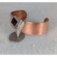 Copper Cuff bracelet Onyx Sterling embellishment OOAKFor 7″wrist NWT Rustic