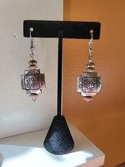 Southwest Tribal Style Pillow Earrings Dangle Stamped Silver Tone 2 1/2 inches