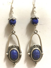NEW ITEM* HANDCRAFTED EGYPT CARVED VTG. LAPIS SCARAB EARRINGS-NEW-.925 EAR WIRES
