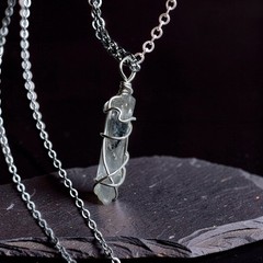 Wire Wrapped Clear Quartz Point Pendant Necklace Natural Inclusion Artisan 20″