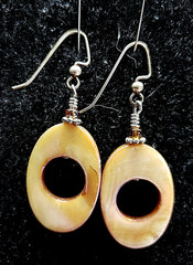 Earrings Natural Mother of Pearl Drop Dyed Beige Artisan Beachy Boho Handcrafted
