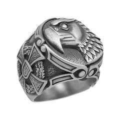 Men’s Biker Sterling Silver 925 German Eagle Head Cross Ring US Sizes